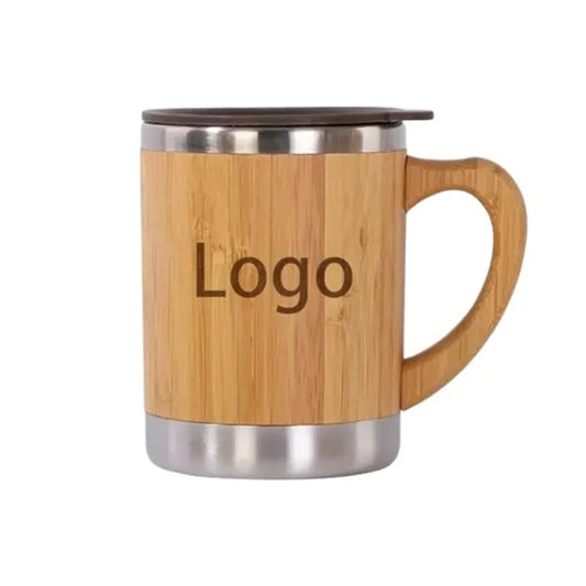 Double-Wall Exterior Bamboo Interior Stainless Handled Mug