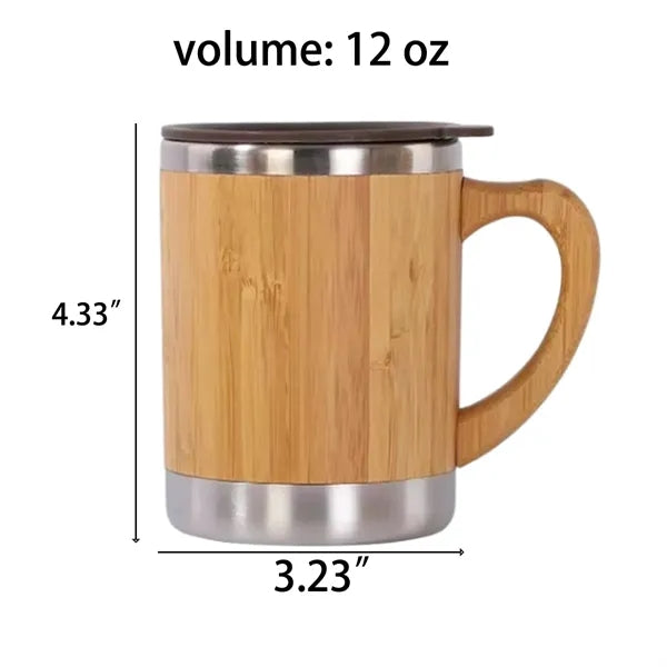 Double-Wall Exterior Bamboo Interior Stainless Handled Mug