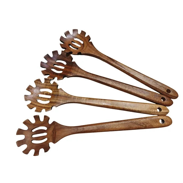 Natural Teak Wood Spaghetti and Pasta Server Fork Spoon