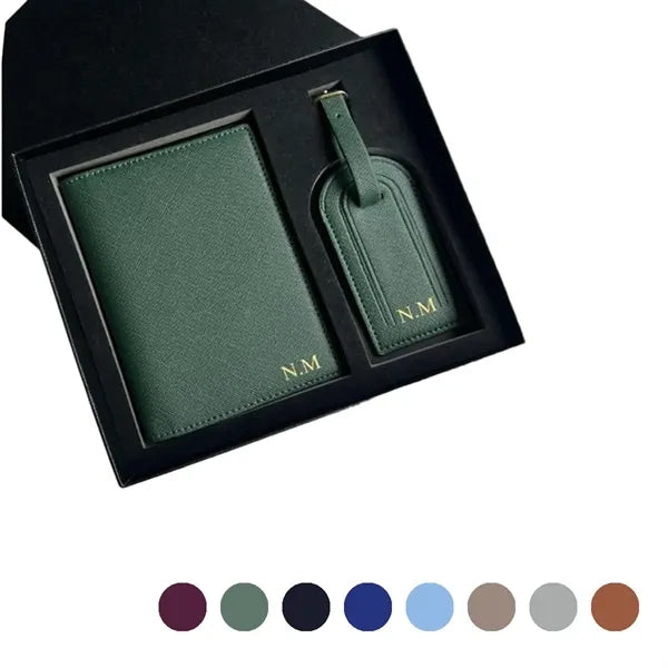 Pu Leather Passport Holder & Luggage Tag Set