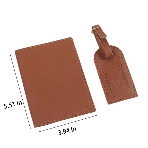 Pu Leather Passport Holder & Luggage Tag Set