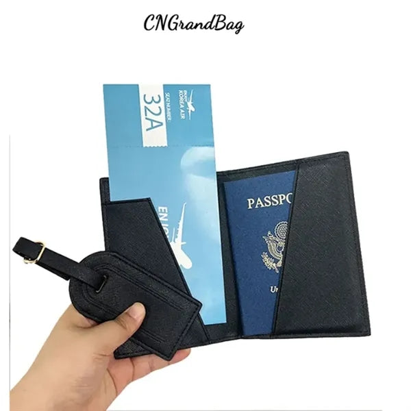 Pu Leather Passport Holder & Luggage Tag Set