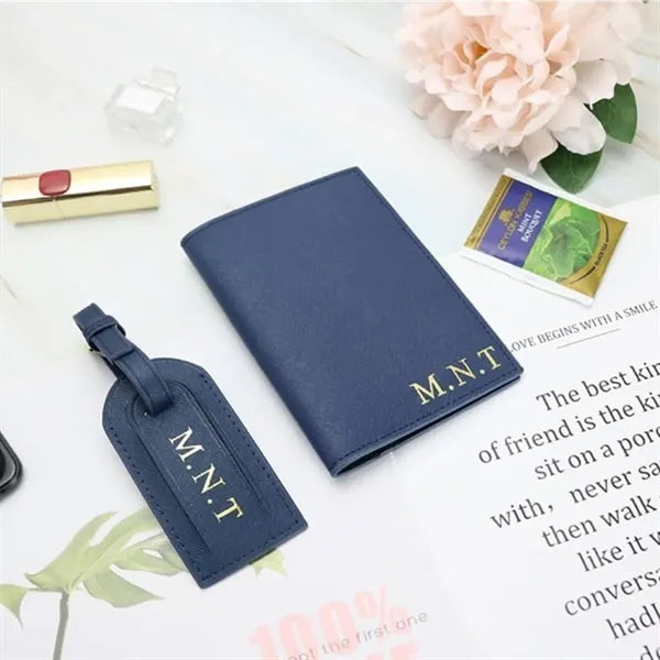 Pu Leather Passport Holder & Luggage Tag Set