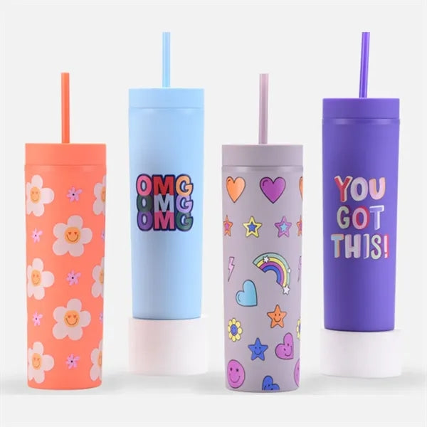 16Oz Double Wall Tumblers With Lids And Straws