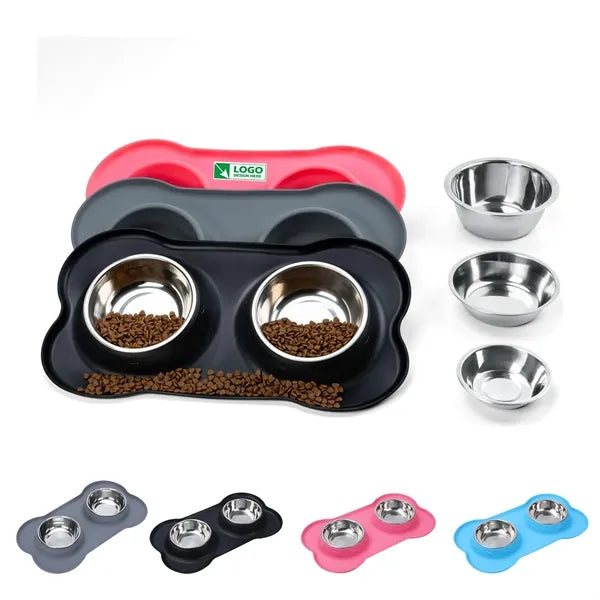 Dog Bowls with Silicone Feeding Mat