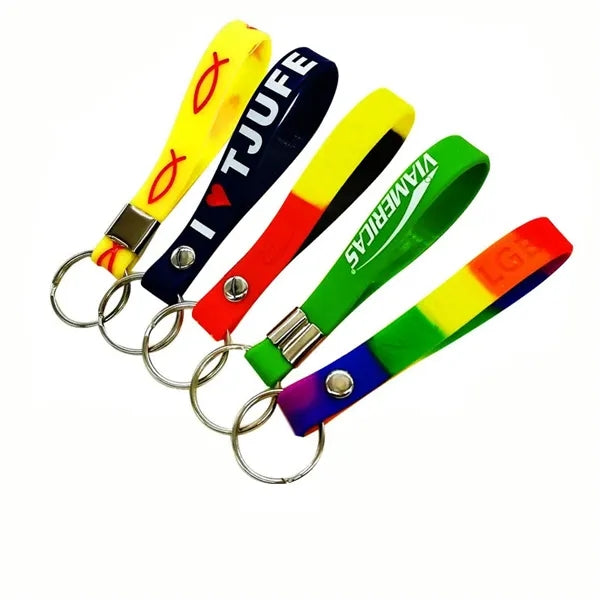 Screen Printed Silicone Wristband Keychain