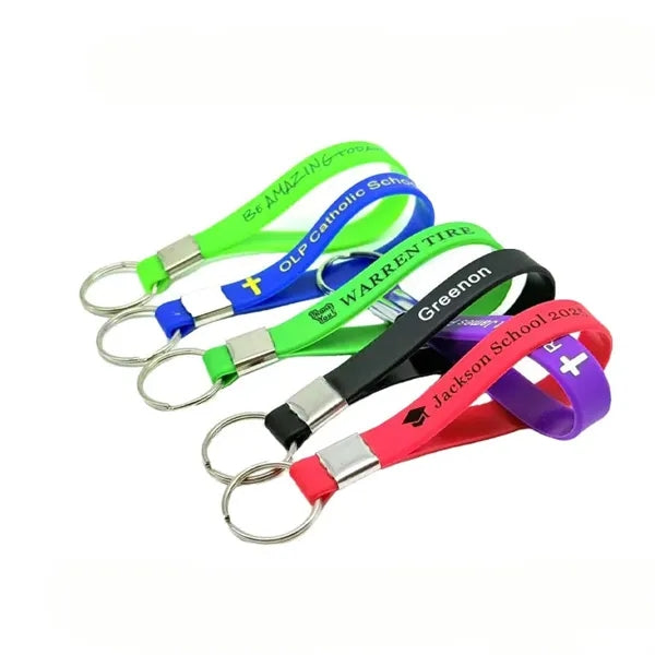 Screen Printed Silicone Wristband Keychain