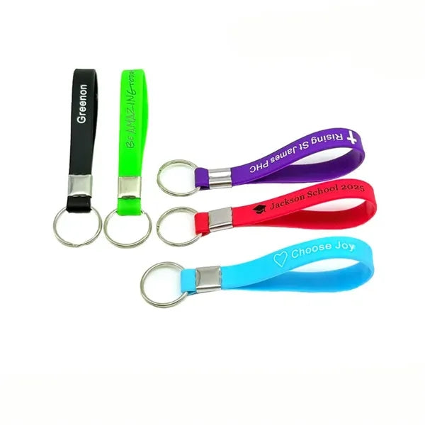 Screen Printed Silicone Wristband Keychain