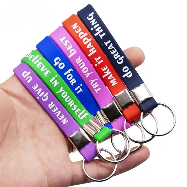 Screen Printed Silicone Wristband Keychain