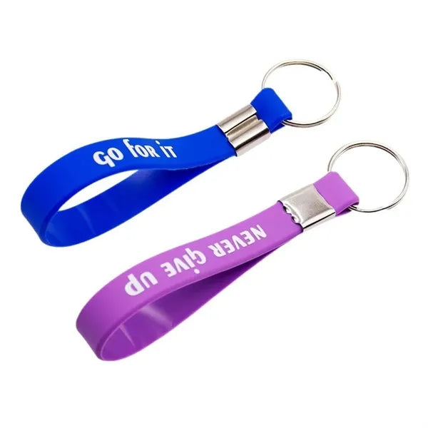 Screen Printed Silicone Wristband Keychain