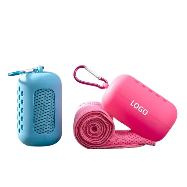 Ice Silk Cooling Sports Towel With Portable Silicone Case