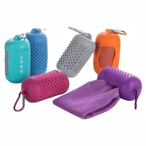 Ice Silk Cooling Sports Towel With Portable Silicone Case