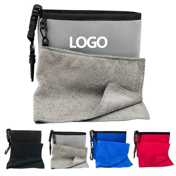 Golf Microfiber Cleaning Towel with Clip & Pouch