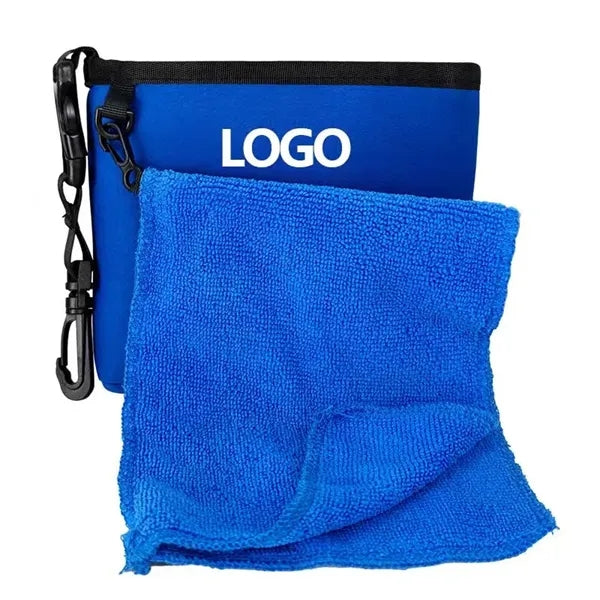 Golf Microfiber Cleaning Towel with Clip & Pouch