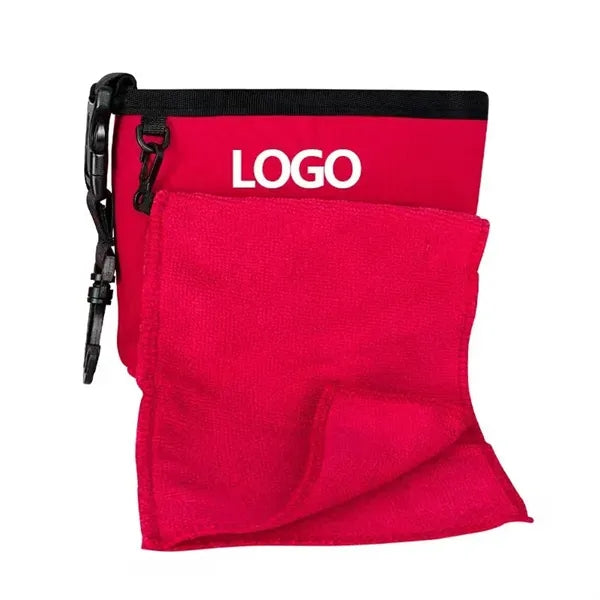 Golf Microfiber Cleaning Towel with Clip & Pouch