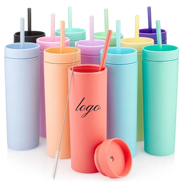 16oz Skinny Acrylic Tumbler With Lid And Straw