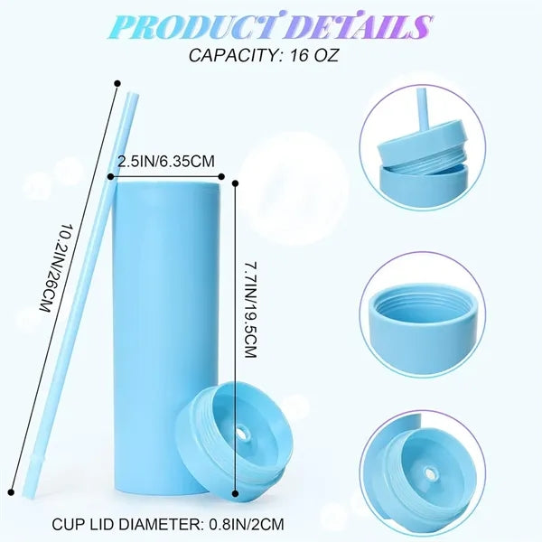 16oz Skinny Acrylic Tumbler With Lid And Straw