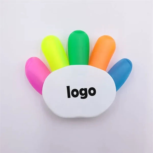 Five-Color Hand-Shaped Angled-Tip Fluorescent Highlighters