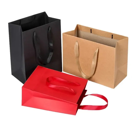 Kraft Paper Tote Bag with wide Ribbon Handle