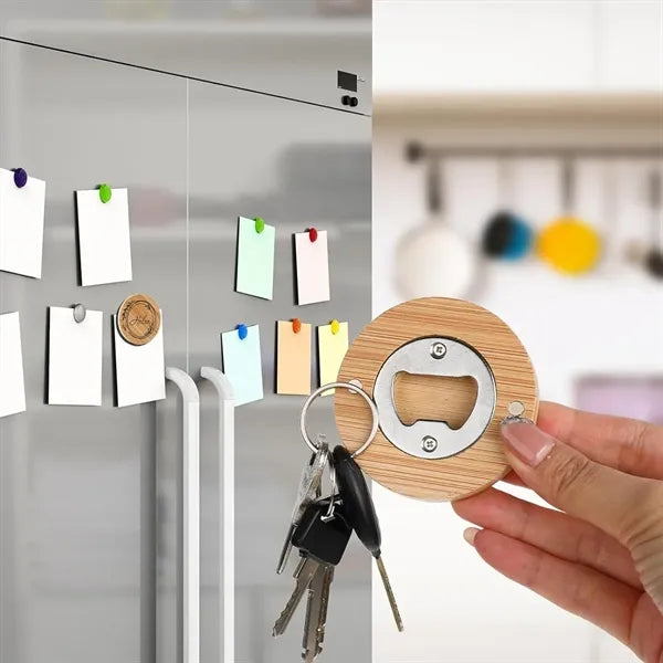 Round Wooden Magnetic Bottle Opener for Refrigerator