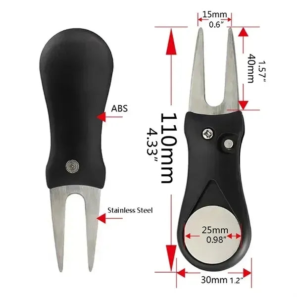 Collapsible Golf Divot Fixer ABS Steel with Magnetic Button