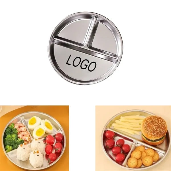 Round 304 Stainless Steel 3-Compartment Durable Dinner Plate