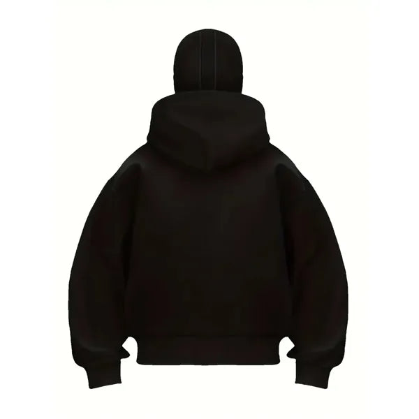 Streetwear Double Hooded Zip Jacket Balaclava Hoodie