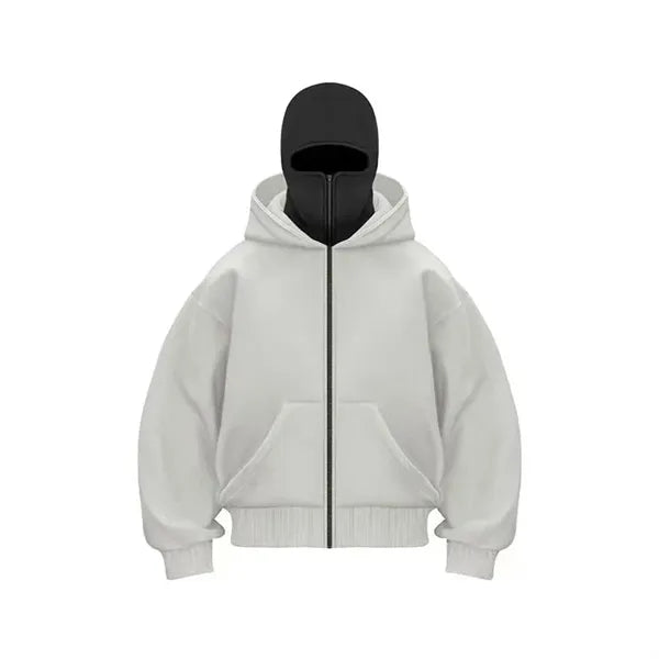 Streetwear Double Hooded Zip Jacket Balaclava Hoodie