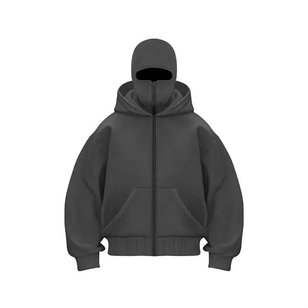 Streetwear Double Hooded Zip Jacket Balaclava Hoodie