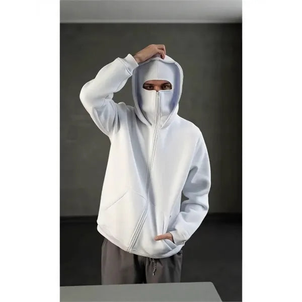 Streetwear Double Hooded Zip Jacket Balaclava Hoodie