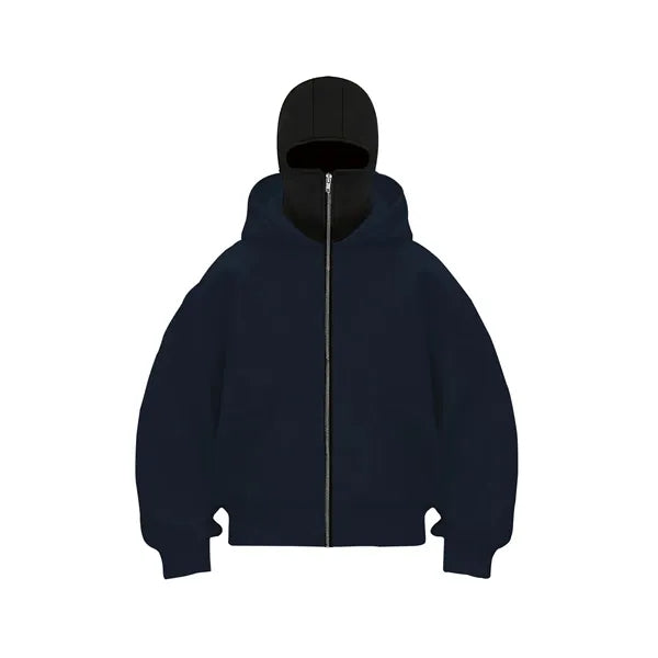 Streetwear Double Hooded Zip Jacket Balaclava Hoodie