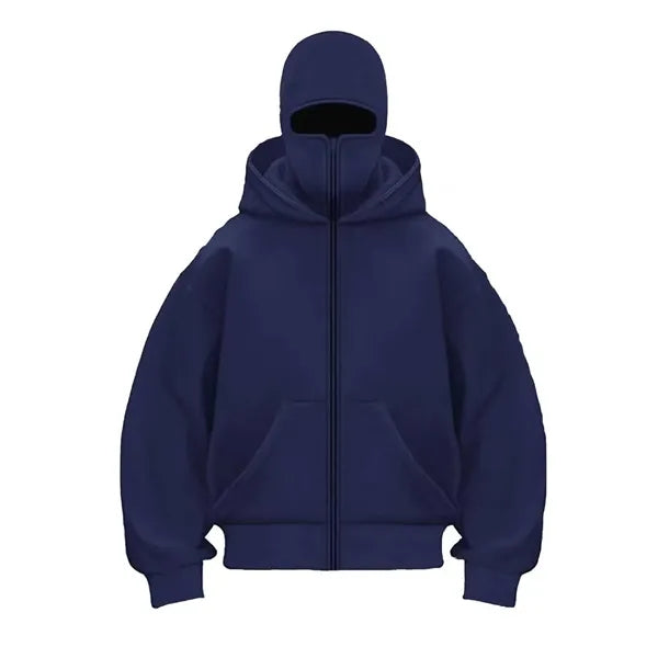 Streetwear Double Hooded Zip Jacket Balaclava Hoodie