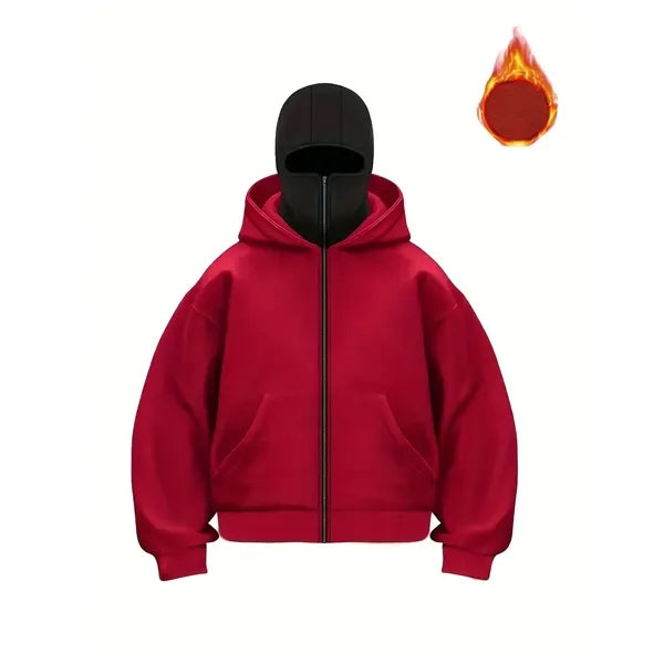 Streetwear Double Hooded Zip Jacket Balaclava Hoodie