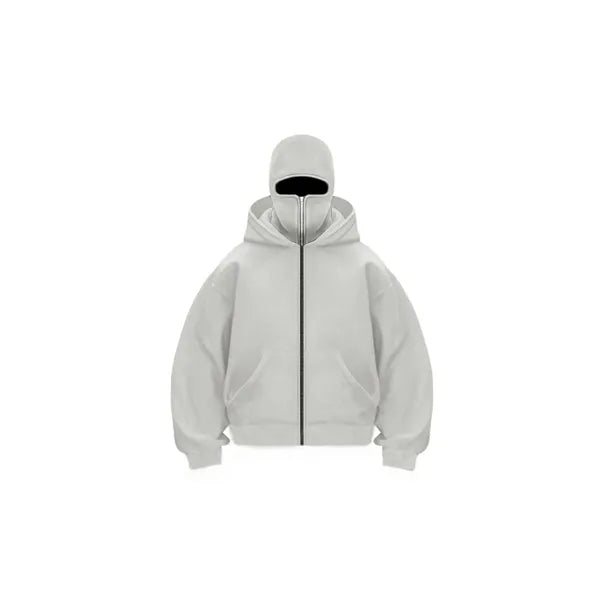 Streetwear Double Hooded Zip Jacket Balaclava Hoodie