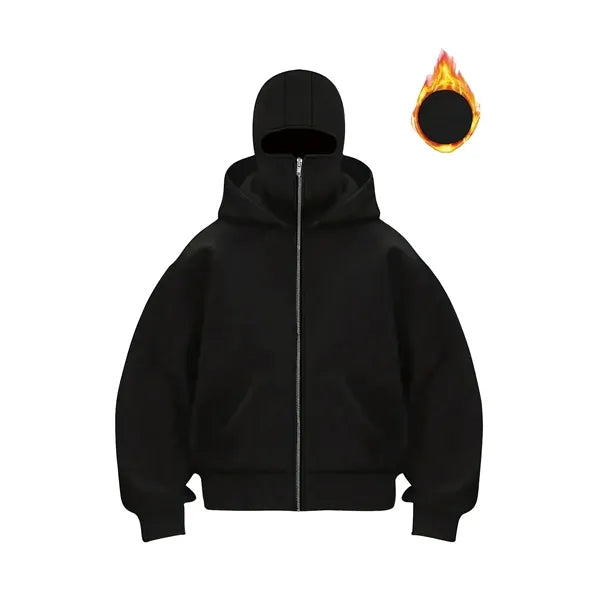 Streetwear Double Hooded Zip Jacket Balaclava Hoodie