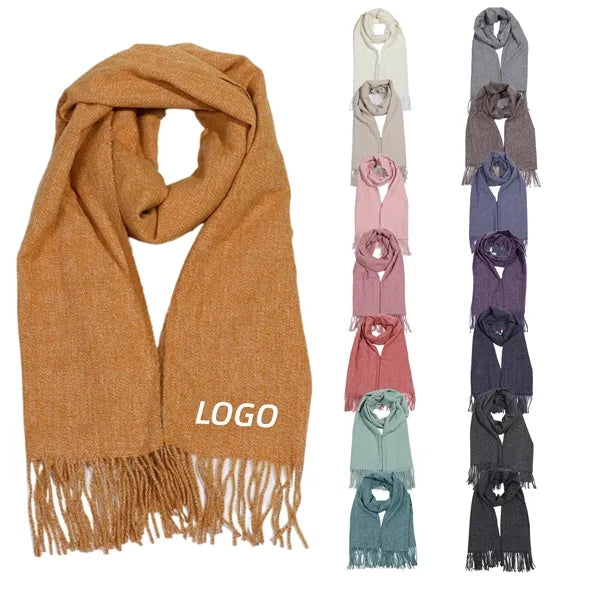 Faux Cashmere Solid Color Tassel Scarf