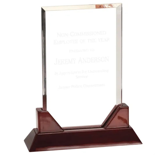7 3/4" Rectangle Prestige Acrylic Award w/ Rosewood Base