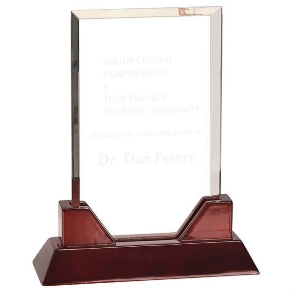 8 3/4" Rectangle Prestige Acrylic Award w/ Rosewood Base