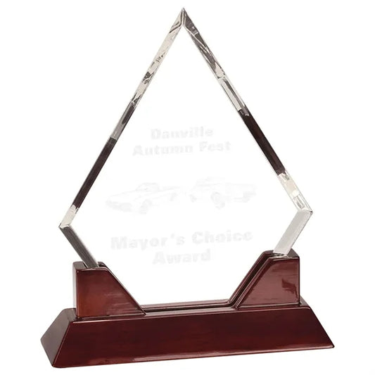 8 1/2" Diamond Prestige Acrylic Award w/ Rosewood Base