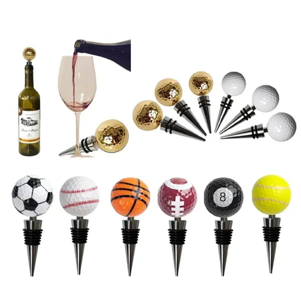 Alloy Golf Ball Wine and Beverage Bottle Stoppers