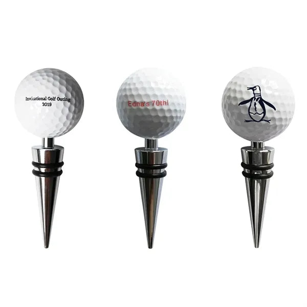 Alloy Golf Ball Wine and Beverage Bottle Stoppers