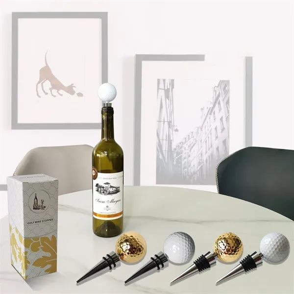 Alloy Golf Ball Wine and Beverage Bottle Stoppers