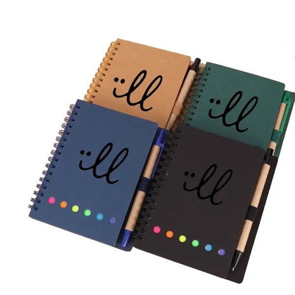 Kraft Spiral Notebook With Pen & Sticky Note Set
