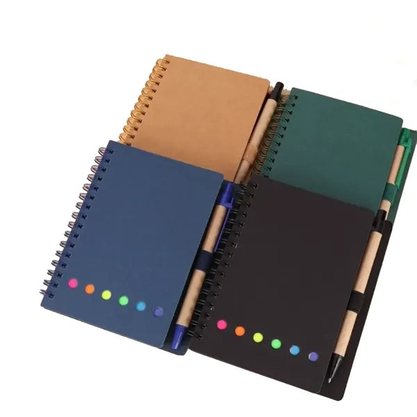 Kraft Spiral Notebook With Pen & Sticky Note Set