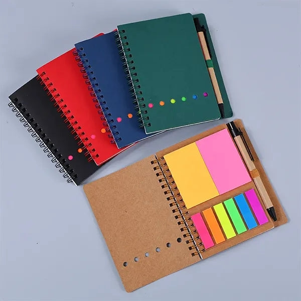 Kraft Spiral Notebook With Pen & Sticky Note Set