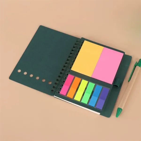 Kraft Spiral Notebook With Pen & Sticky Note Set
