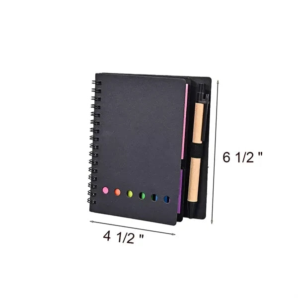 Kraft Spiral Notebook With Pen & Sticky Note Set