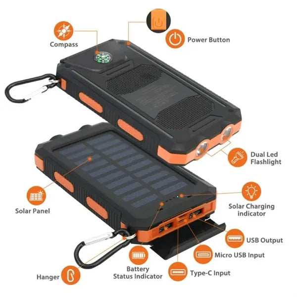 20000mAh Outdoor Waterproof Solar Charger Power Bank