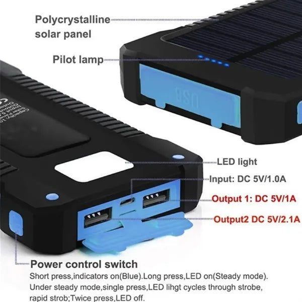 20000mAh Outdoor Waterproof Solar Charger Power Bank
