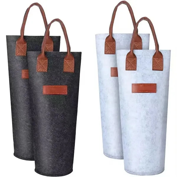 Felt Single Bottle Wine Tote Bag with PU Leather